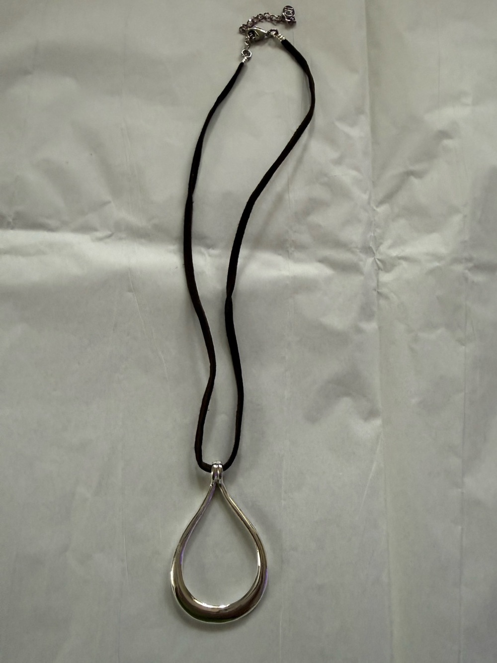 Black Cord Necklace with Silver Teardrop Pendant